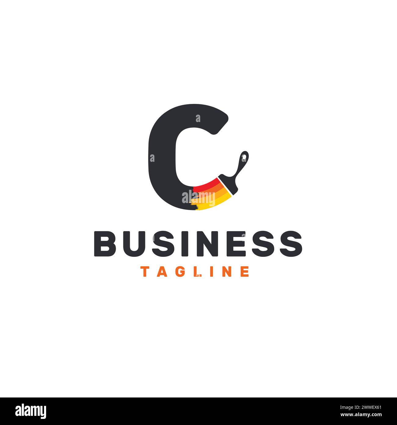 Lettera C Logo con pennello - alfabeto C con disegno del logo del pennello Illustrazione Vettoriale