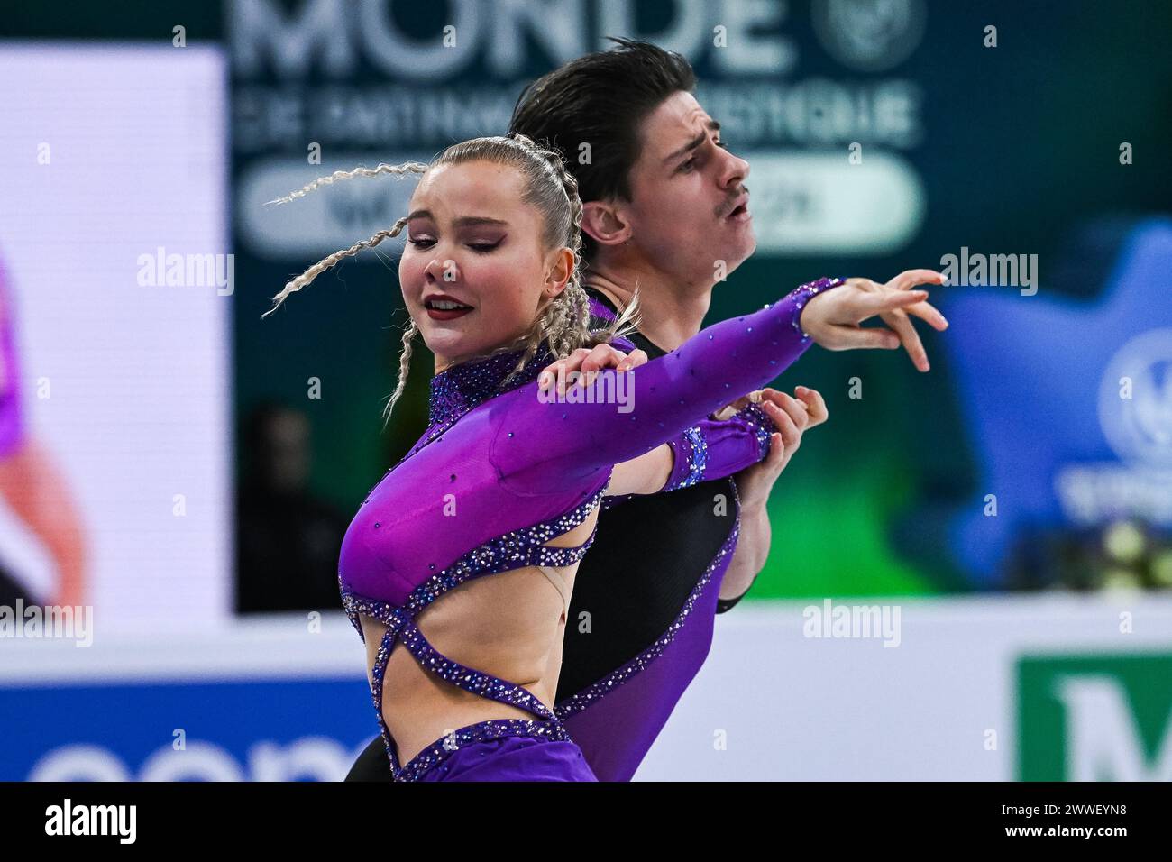 Montreal, Canada. 22 marzo 2024. MONTREAL, CANADA - 22 MARZO 2024: Loicia Demougeot e Theo le Mercier (fra) durante i Campionati mondiali di pattinaggio di figura ISU al Bell Centre On di Montreal, Canada. Crediti: Orange Pics BV/Alamy Live News Foto Stock