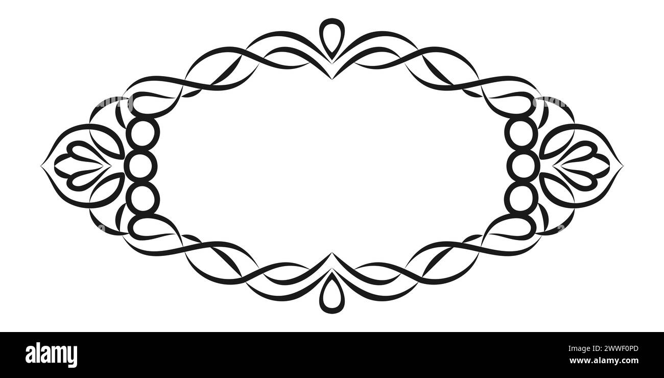 Cornice calligrafica vintage. Elegante design ovale floreale della montatura. Elemento vettoriale decorativo per la progettazione. Bordo bianco e nero simmetrico con ele floreali Illustrazione Vettoriale