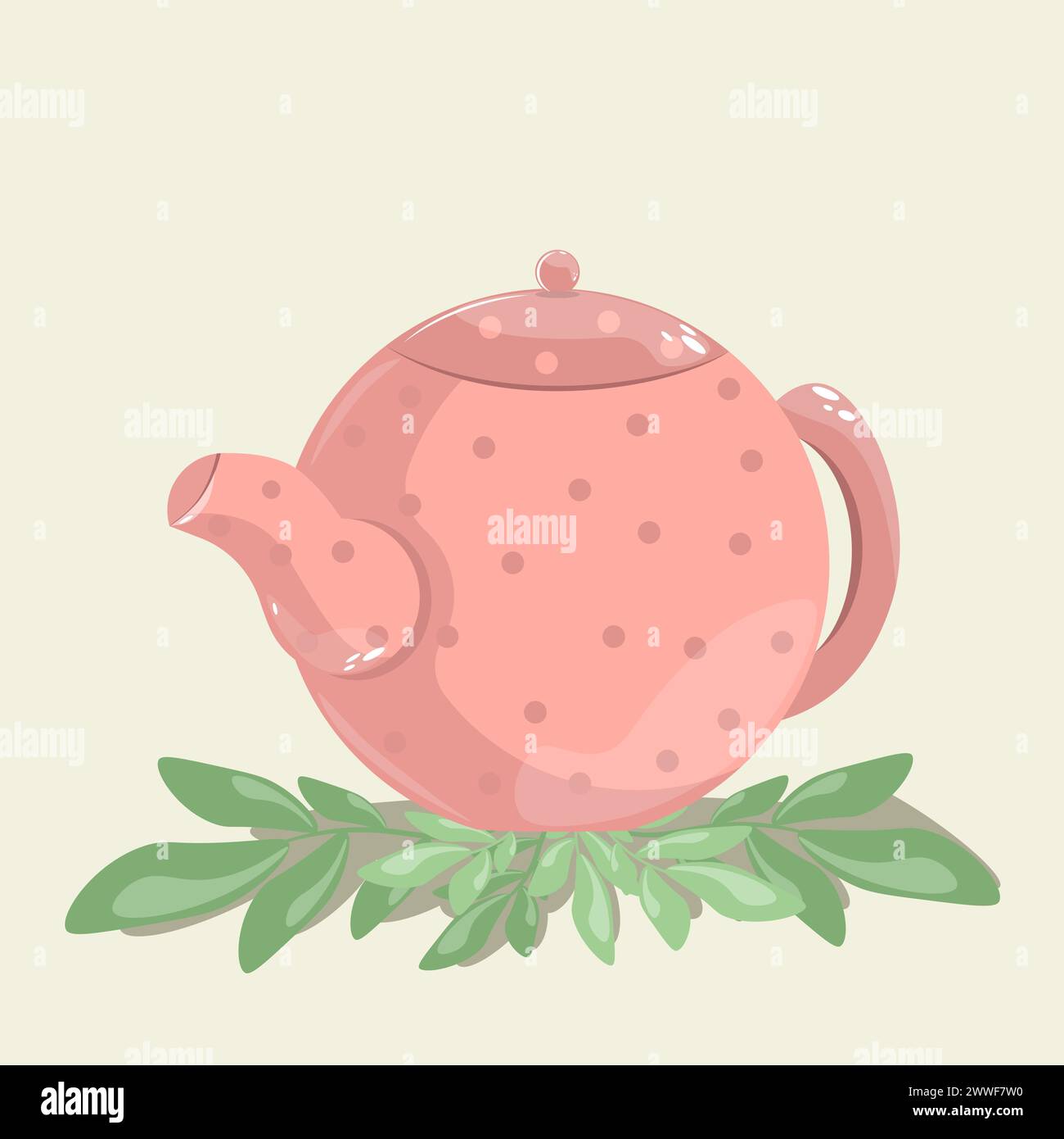 Teiera rosa con pois di polka. Una teiera per preparare bevande calde. Utensile in ceramica per bollire l'acqua per tè e caffè. Vettore piatto cartoni animati Illustrazione Vettoriale