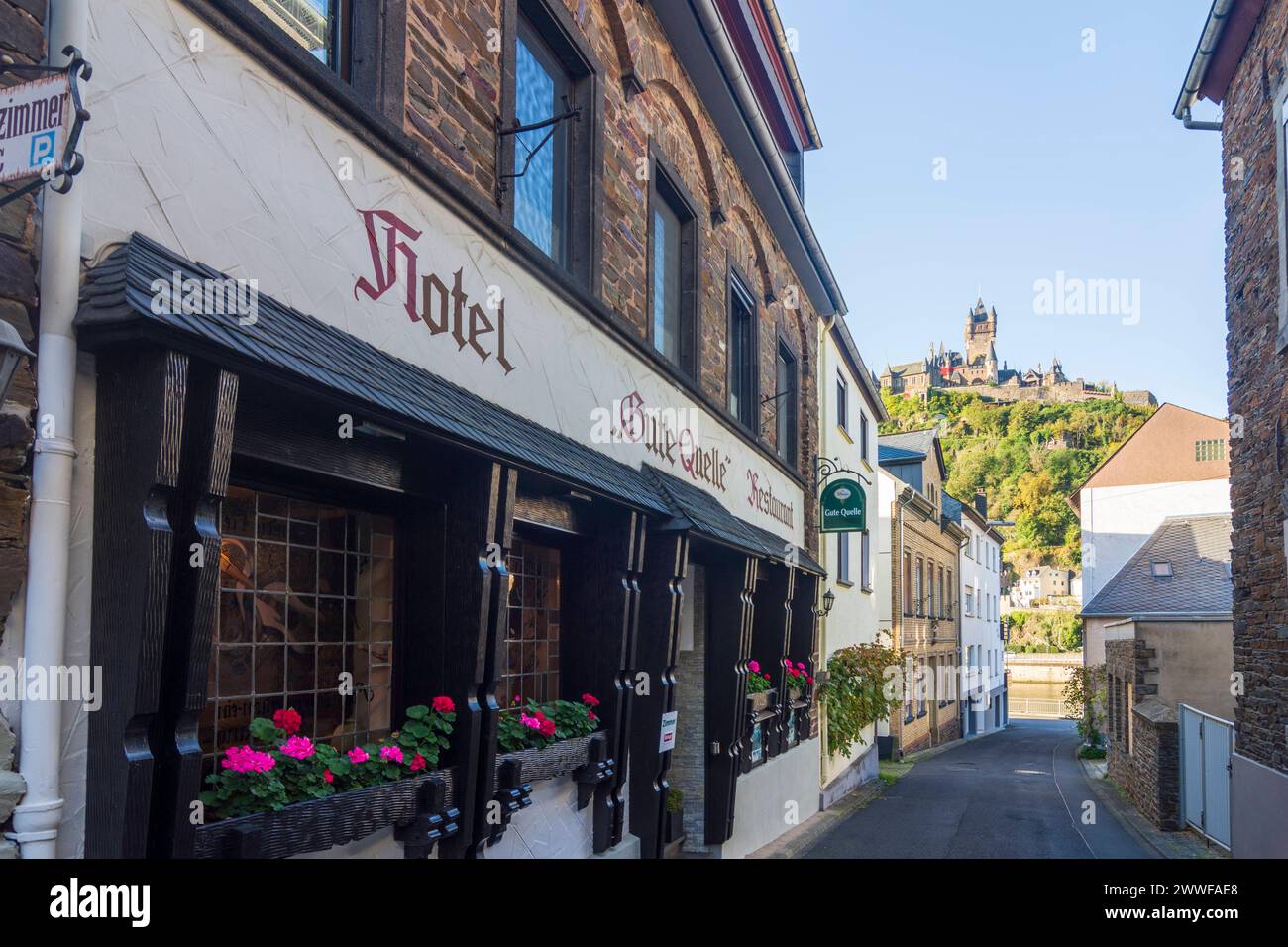 Castello di Reichsburg Cochem, distretto Cond Cochem Mosel Rheinland-Pfalz, Renania-Palat Germania Foto Stock