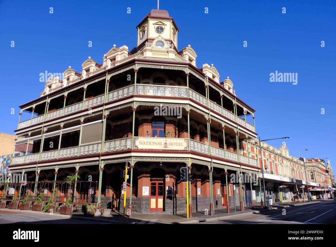 Storico National Hotel in High Street e Market Street, Fremantle, Perth, Australia Occidentale Foto Stock