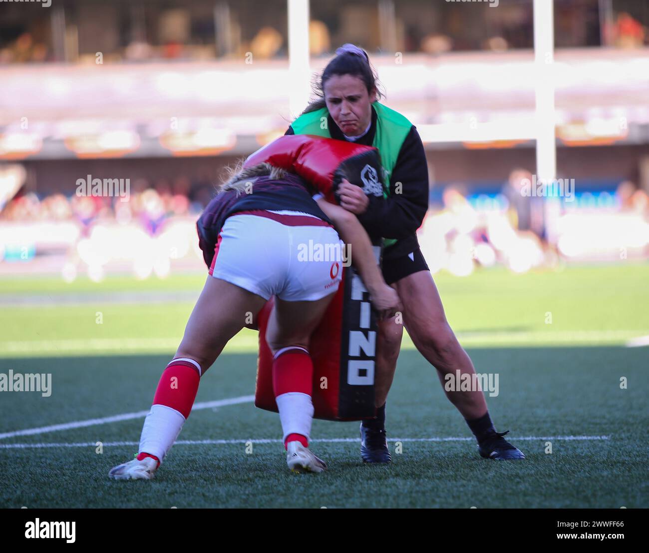 Cardiff, Regno Unito. 23 marzo 2024. Cardiff, Galles, 23 marzo 2024 Warm Up Tackles - partita di rugby femminile delle sei Nazioni tra Galles e Scozia al Cardiff Arms Park di Cardiff, Galles. (B.East/SPP) credito: SPP Sport Press Photo. /Alamy Live News Foto Stock