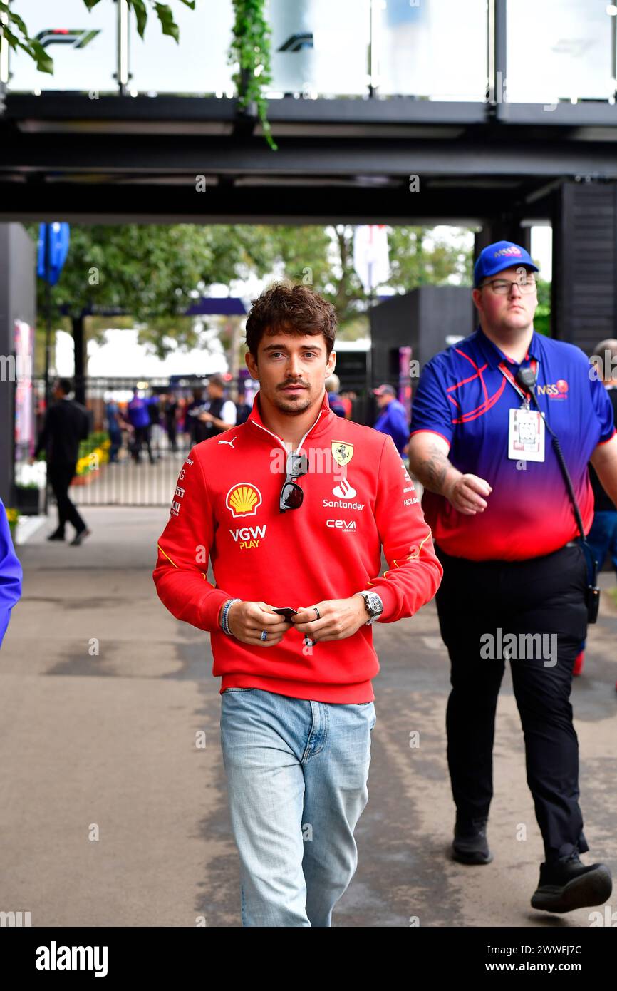 MELBOURNE, AUSTRALIA, 24 marzo 2024. Nella foto: 16 Charles Leclerc (MCO) Scuderia Ferrari nel paddock al FIA Formula 1 Rolex Australian Grand Prix 2024 3° round dal 22 al 24 marzo presso l'Albert Park Street Circuit di Melbourne, Australia. Crediti: Karl Phillipson/Alamy Live News Foto Stock