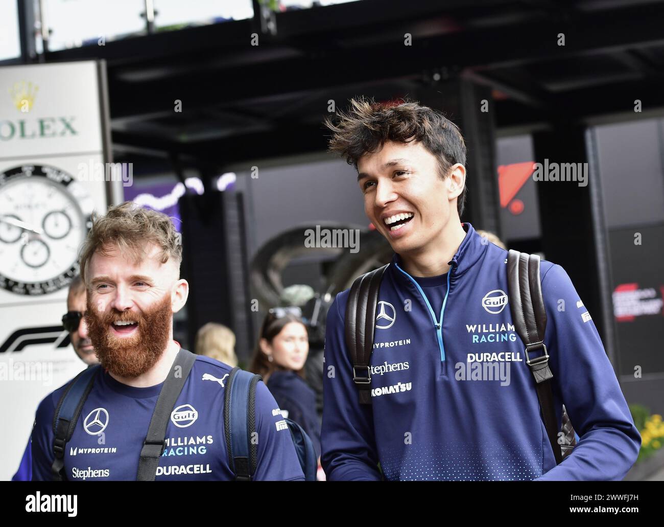MELBOURNE, AUSTRALIA, 24 marzo 2024. Nella foto: 23 Alexander Albon (THA) Williams Racing nel paddock del FIA Formula 1 Rolex Australian Grand Prix 2024 3° round dal 22 al 24 marzo presso l'Albert Park Street Circuit di Melbourne, Australia. Crediti: Karl Phillipson/Alamy Live News Foto Stock