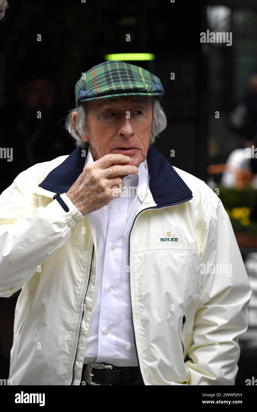 MELBOURNE, AUSTRALIA, 24 marzo 2024. Nella foto: Jackie Stewart nel paddock al FIA Formula 1 Rolex Australian Grand Prix 2024 3° round dal 22 al 24 marzo presso l'Albert Park Street Circuit di Melbourne, Australia. Crediti: Karl Phillipson/Alamy Live News Foto Stock