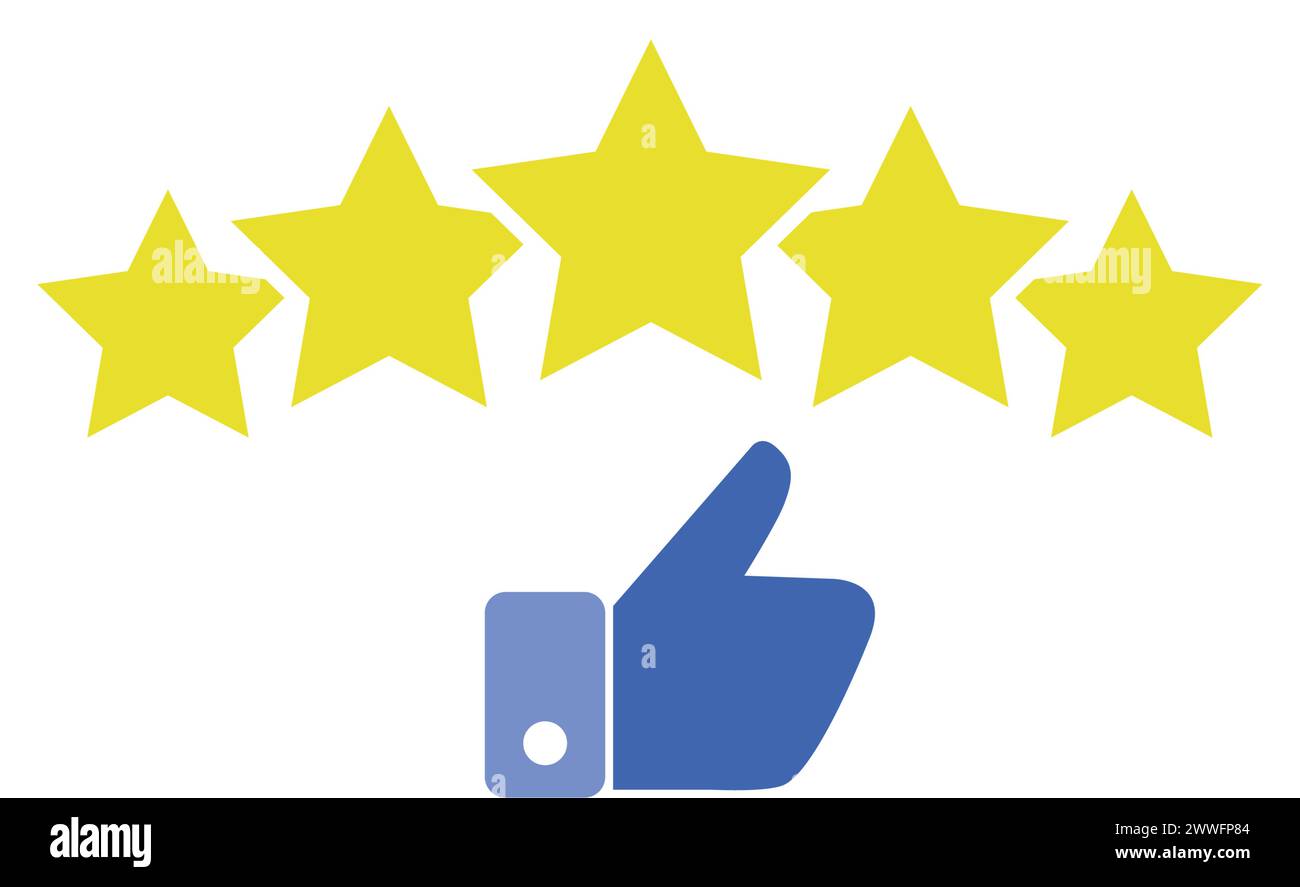 icona di revisione del cliente, valutazione della qualità, feedback, simbolo della linea a cinque stelle Illustrazione Vettoriale