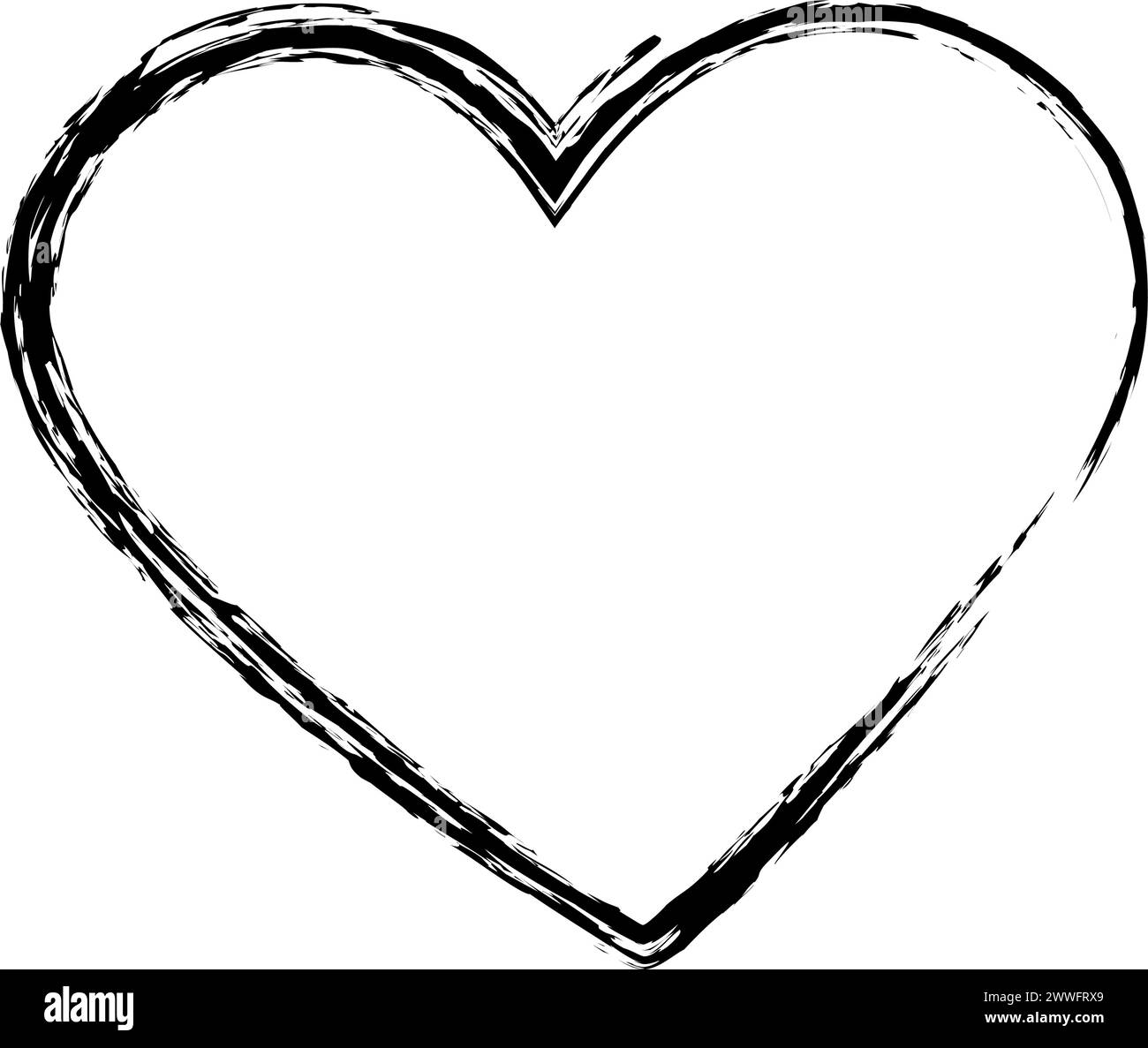 Contorno stilizzato forma del cuore disegnata con pennello a carbone. Concetto di design Black Day Greetings. Isolare. EPS. Vettore per carte, poster, striscioni, brochure, affissioni o Web, prezzo, etichetta, promozione Illustrazione Vettoriale