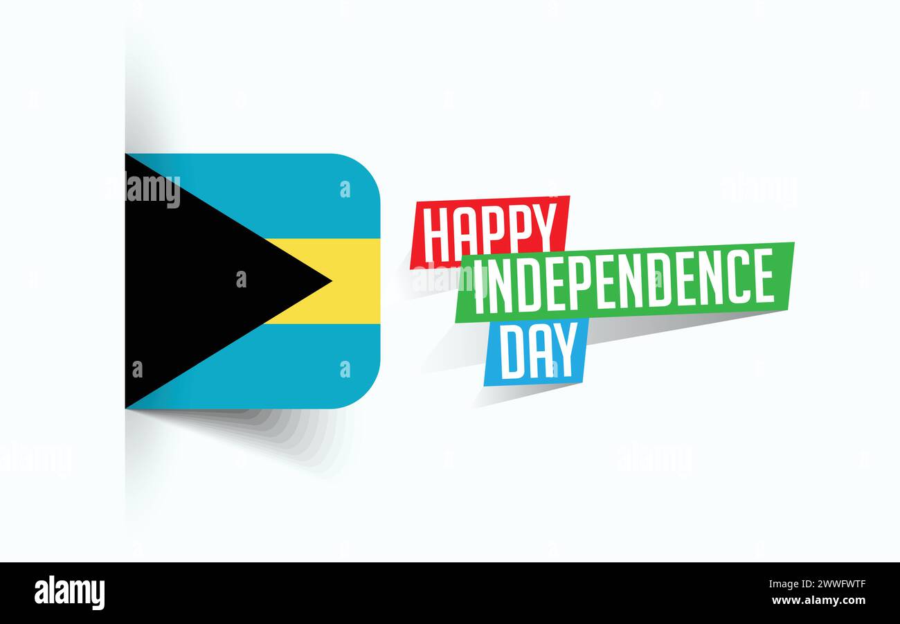 Felice giorno dell'indipendenza delle Bahamas illustrazione vettoriale, poster della giornata nazionale, design del modello di saluto, file sorgente EPS Illustrazione Vettoriale