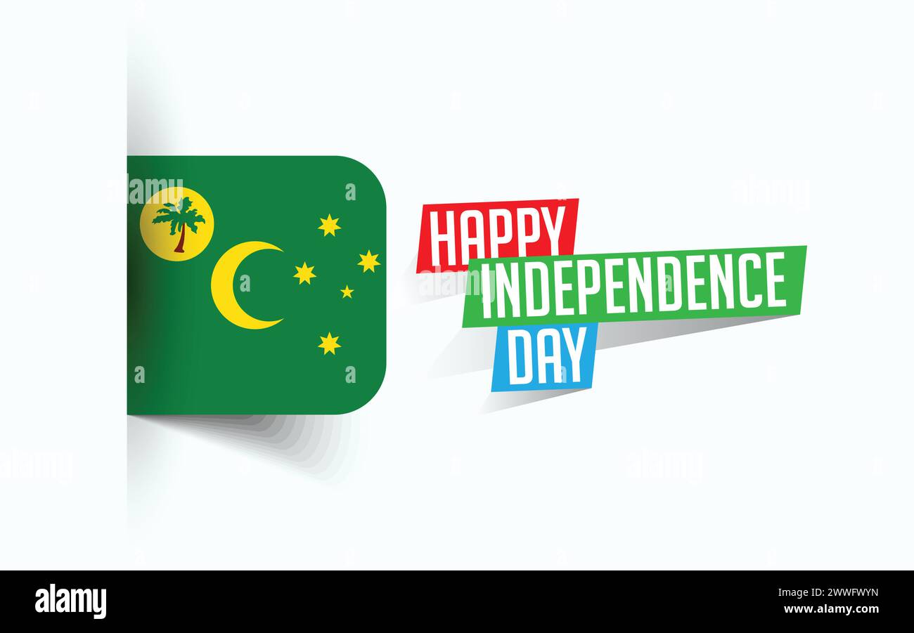 Happy Independence Day of Cocos Islands illustrazione vettoriale, poster della giornata nazionale, design del modello di saluto, file sorgente EPS Illustrazione Vettoriale