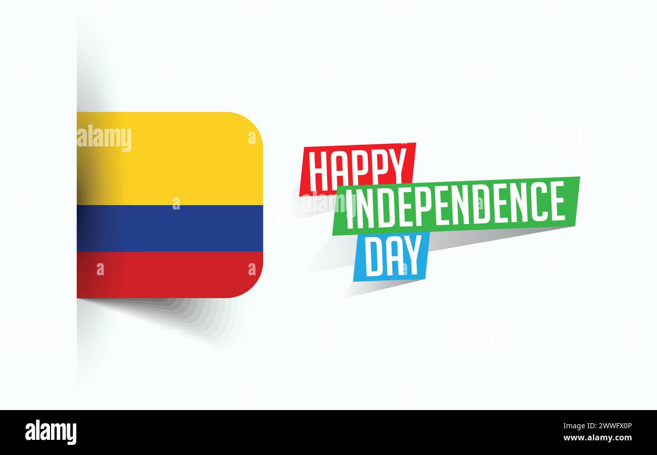 Happy Independence Day of Colombia illustrazione vettoriale, poster della giornata nazionale, design del modello di saluto, file sorgente EPS Illustrazione Vettoriale