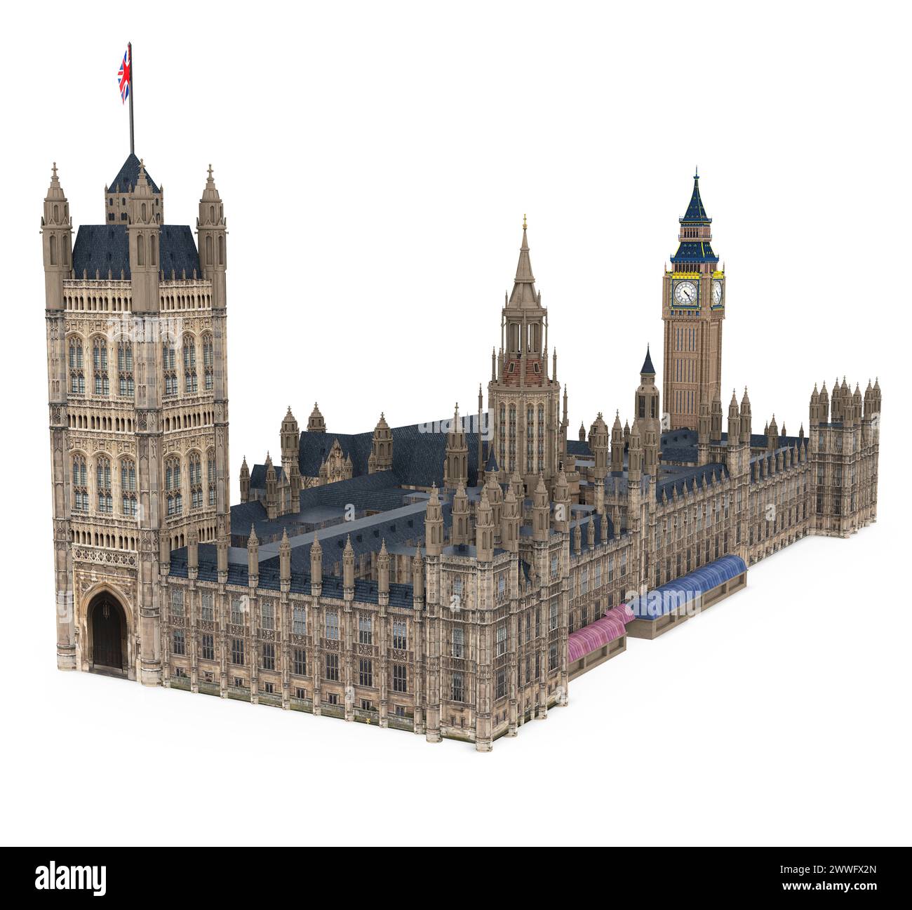 Le case del Parlamento e il Big Ben isolati Foto Stock