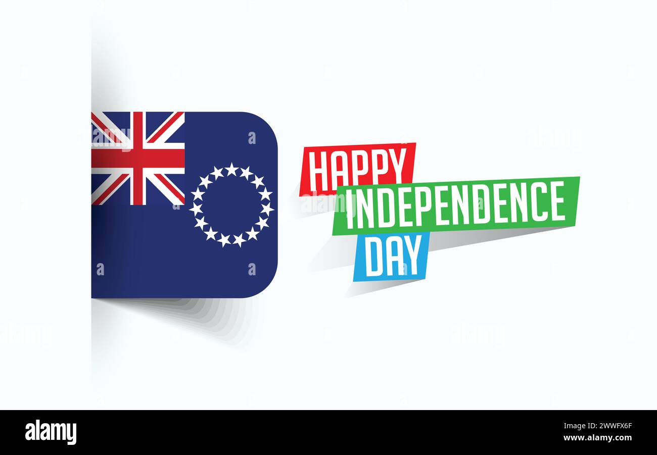 Happy Independence Day of Cook Islands illustrazione vettoriale, poster della giornata nazionale, design del modello di saluto, file sorgente EPS Illustrazione Vettoriale