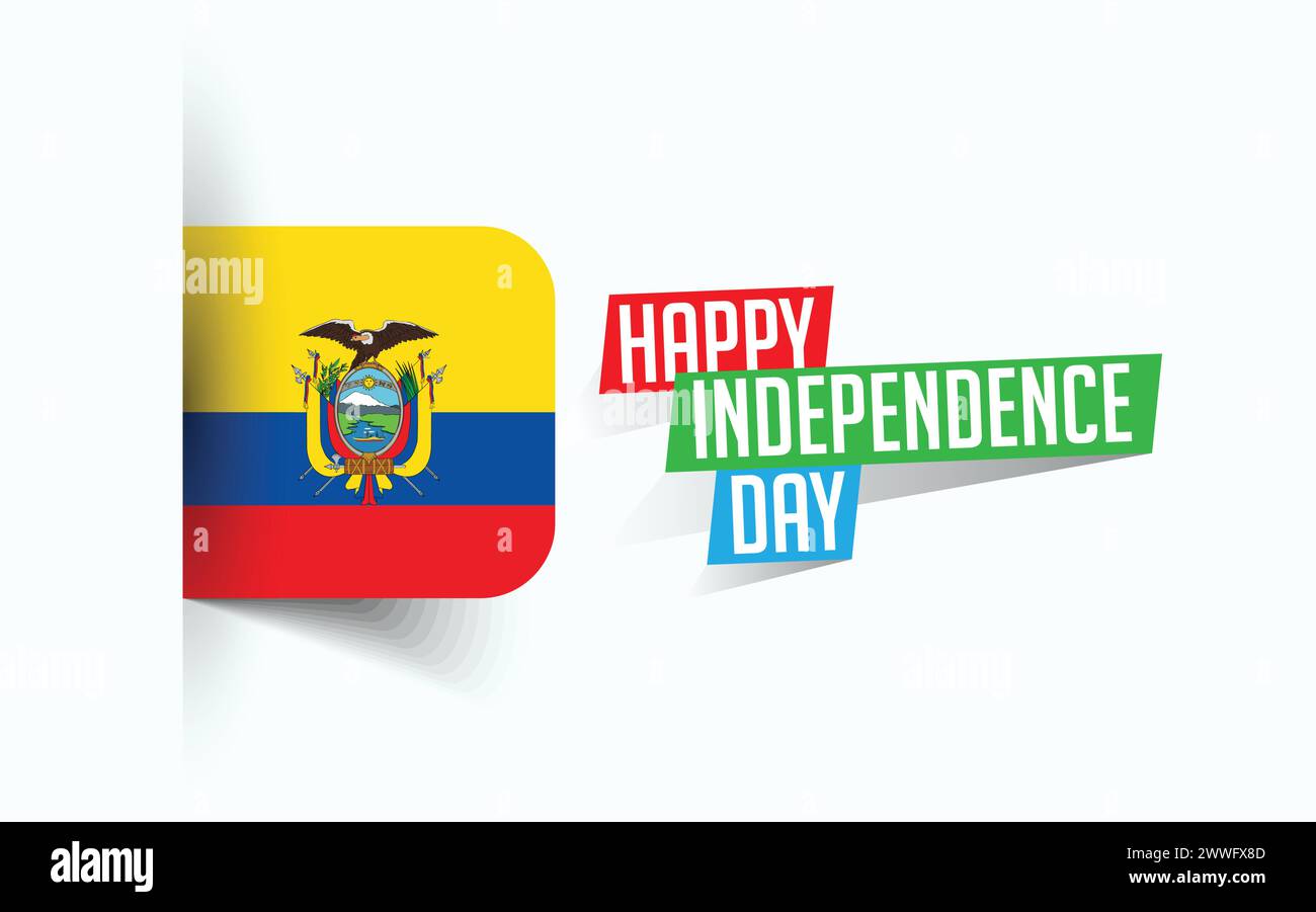 Felice giorno dell'indipendenza dell'Ecuador illustrazione vettoriale, poster della giornata nazionale, design del modello di saluto, file sorgente EPS Illustrazione Vettoriale