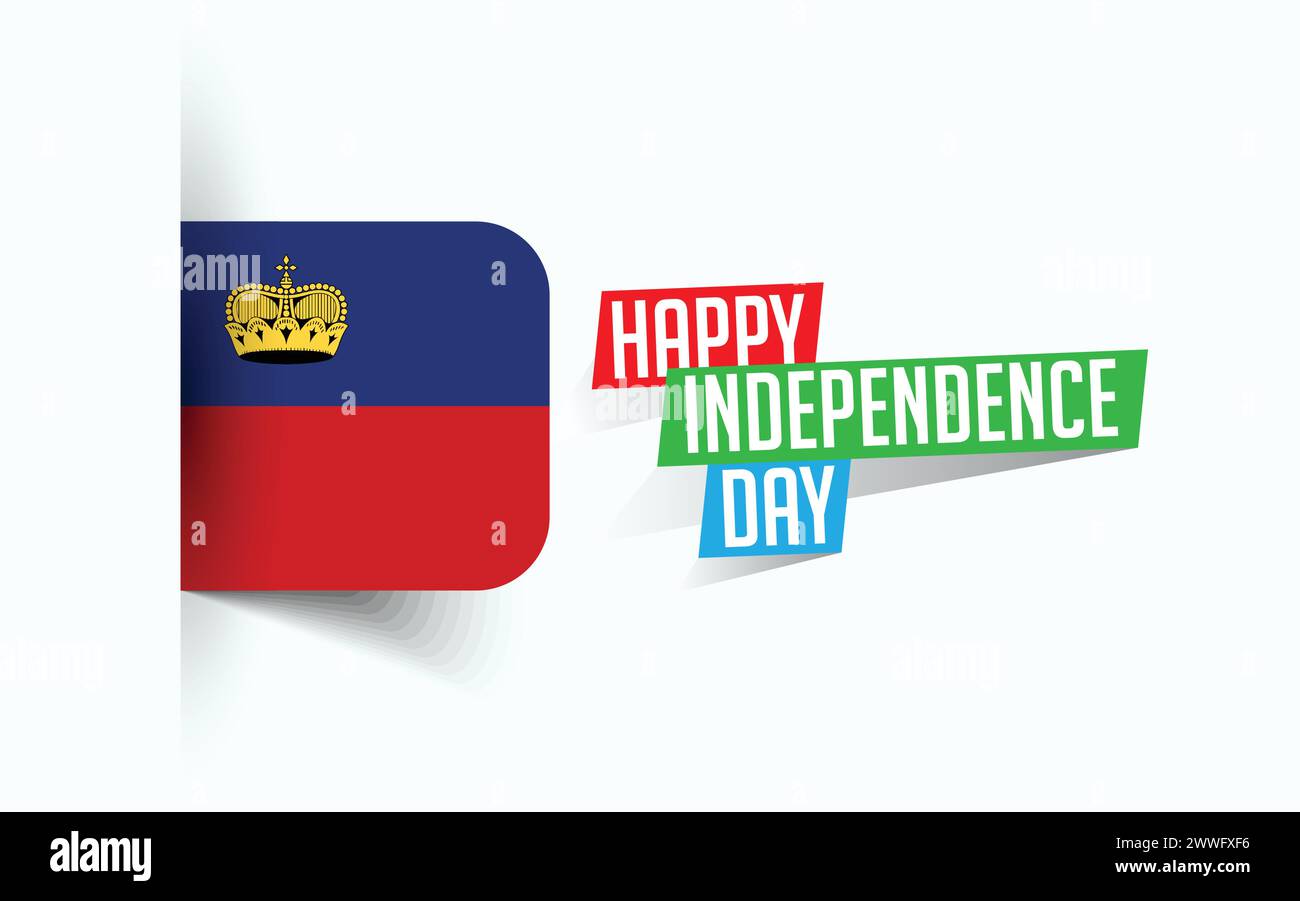 Felice giorno dell'indipendenza del Liechtenstein illustrazione vettoriale, poster della giornata nazionale, design del modello di saluto, file sorgente EPS Illustrazione Vettoriale