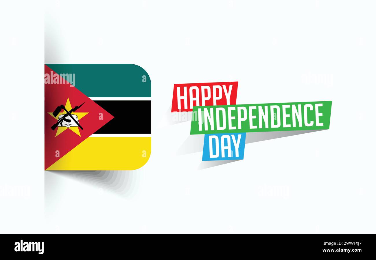 Happy Independence Day of Mozambico illustrazione vettoriale, poster della giornata nazionale, design del modello di saluto, file sorgente EPS Illustrazione Vettoriale
