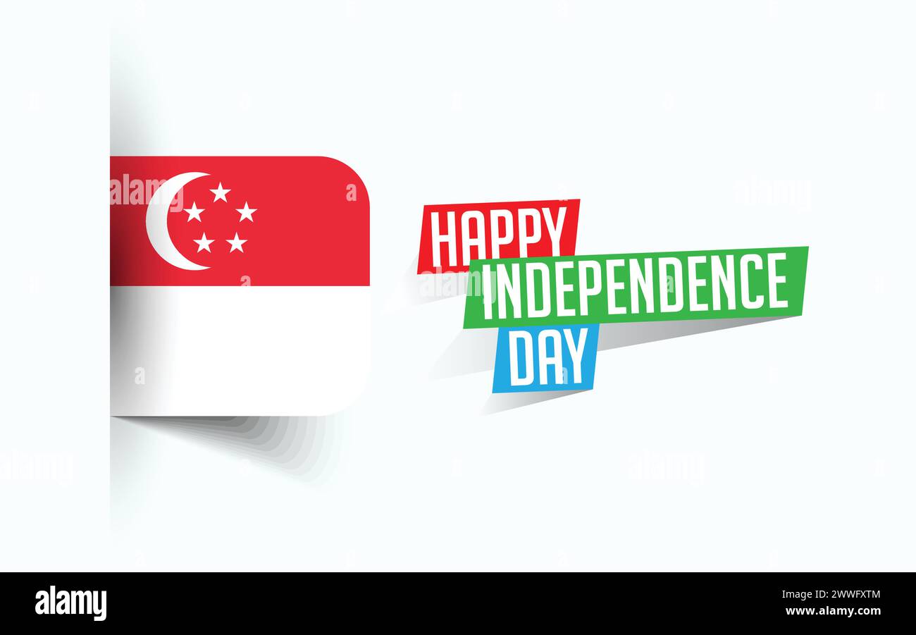 Happy Independence Day of Singapore illustrazione vettoriale, poster della giornata nazionale, design del modello di saluto, file sorgente EPS Illustrazione Vettoriale