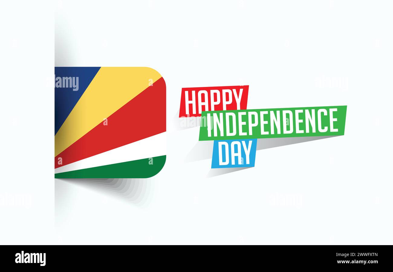 Happy Independence Day of Seychelles illustrazione vettoriale, poster della giornata nazionale, design del modello di saluto, file sorgente EPS Illustrazione Vettoriale