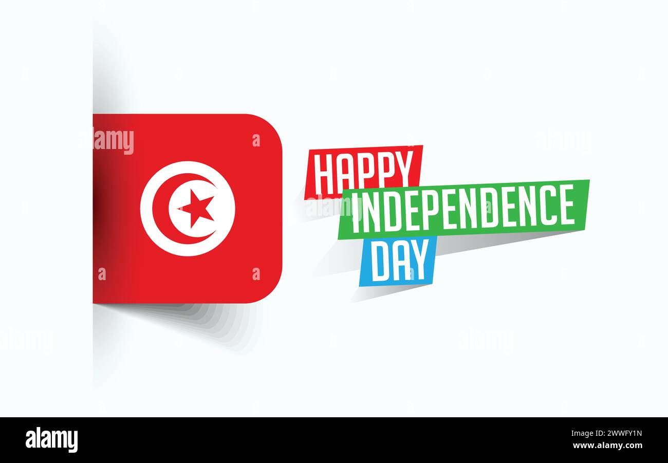 Felice giorno dell'indipendenza della Tunisia illustrazione vettoriale, poster della giornata nazionale, design del modello di saluto, file sorgente EPS Illustrazione Vettoriale
