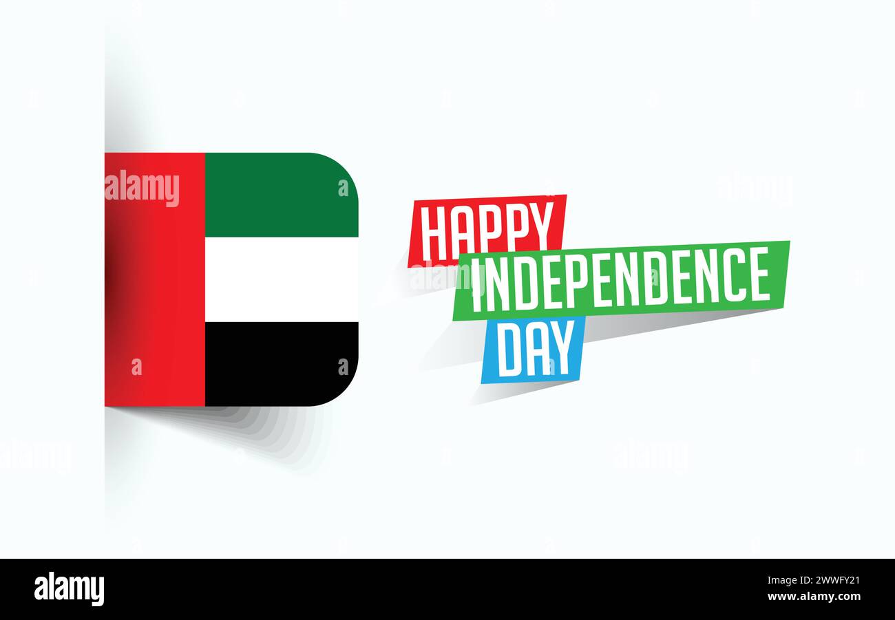 Felice giorno dell'indipendenza degli Emirati Arabi Uniti illustrazione vettoriale, poster della giornata nazionale, design del modello di saluto, file sorgente EPS Illustrazione Vettoriale