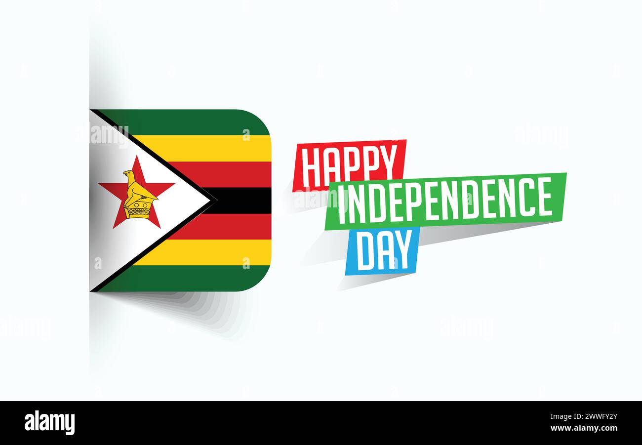 Happy Independence Day of Zimbabwe illustrazione vettoriale, poster della giornata nazionale, design del modello di saluto, file sorgente EPS Illustrazione Vettoriale