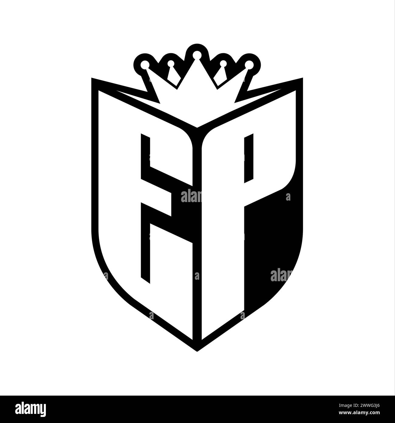 Monogramma EP in grassetto con forma dello scudo e corona affilata all'interno dello scudo modello di design in bianco e nero Foto Stock