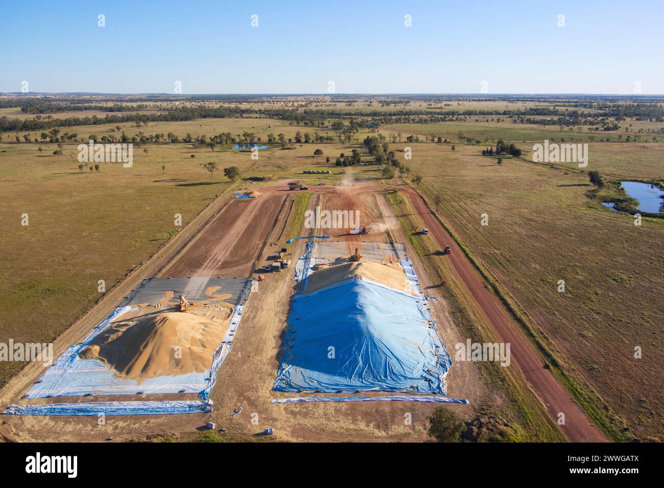 Antenna del sito di Bunker GrainCorp per il grano raccolto a Wallumbilla Queensland Australia Foto Stock
