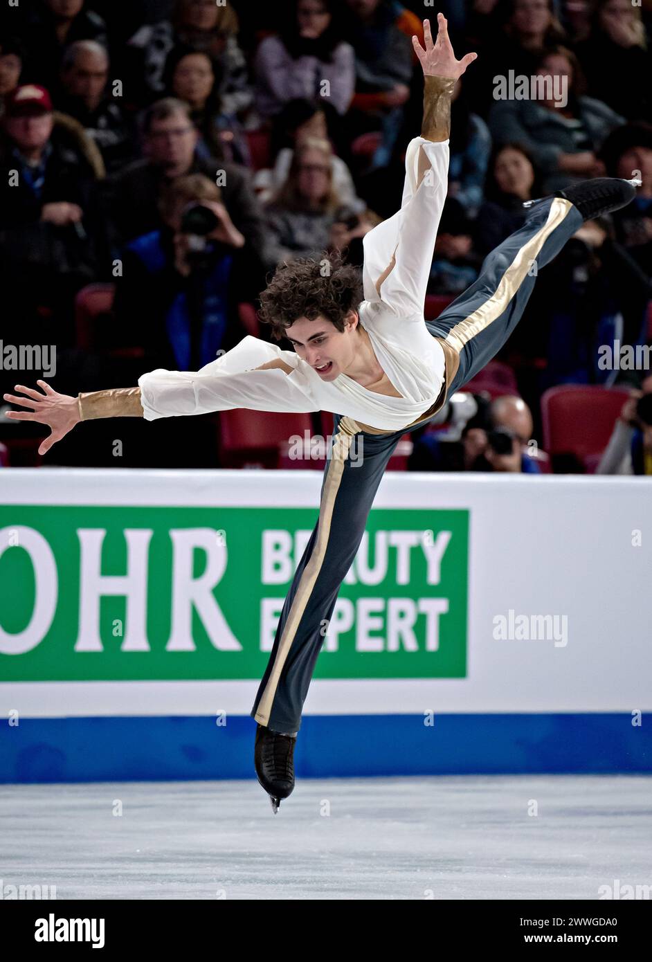 Montreal, Canada. 23 marzo 2024. Nikolaj MEMOLA d'Italia gareggia durante il free skating maschile dei Campionati mondiali di pattinaggio di figura dell'Unione Internazionale di pattinaggio (ISU) a Montreal, Canada, 23 marzo 2024. Crediti: Andrew Soong/Xinhua/Alamy Live News Foto Stock