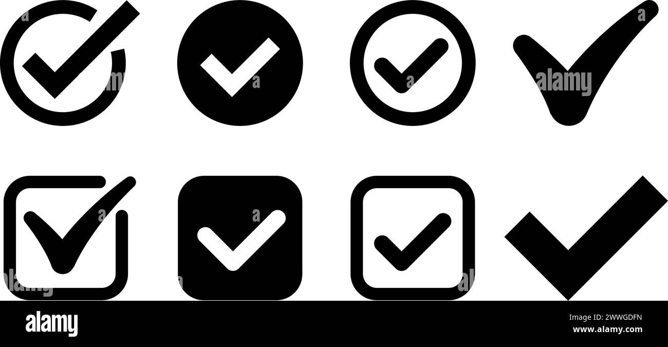 Set di icone di segno di spunta per la progettazione Web o il modello di pagina Illustrazione Vettoriale