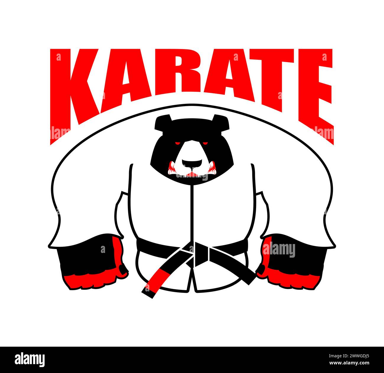 Mascotte di Karate Bear. grizzly in judo kimono. Animale sportivo arrabbiato Illustrazione Vettoriale