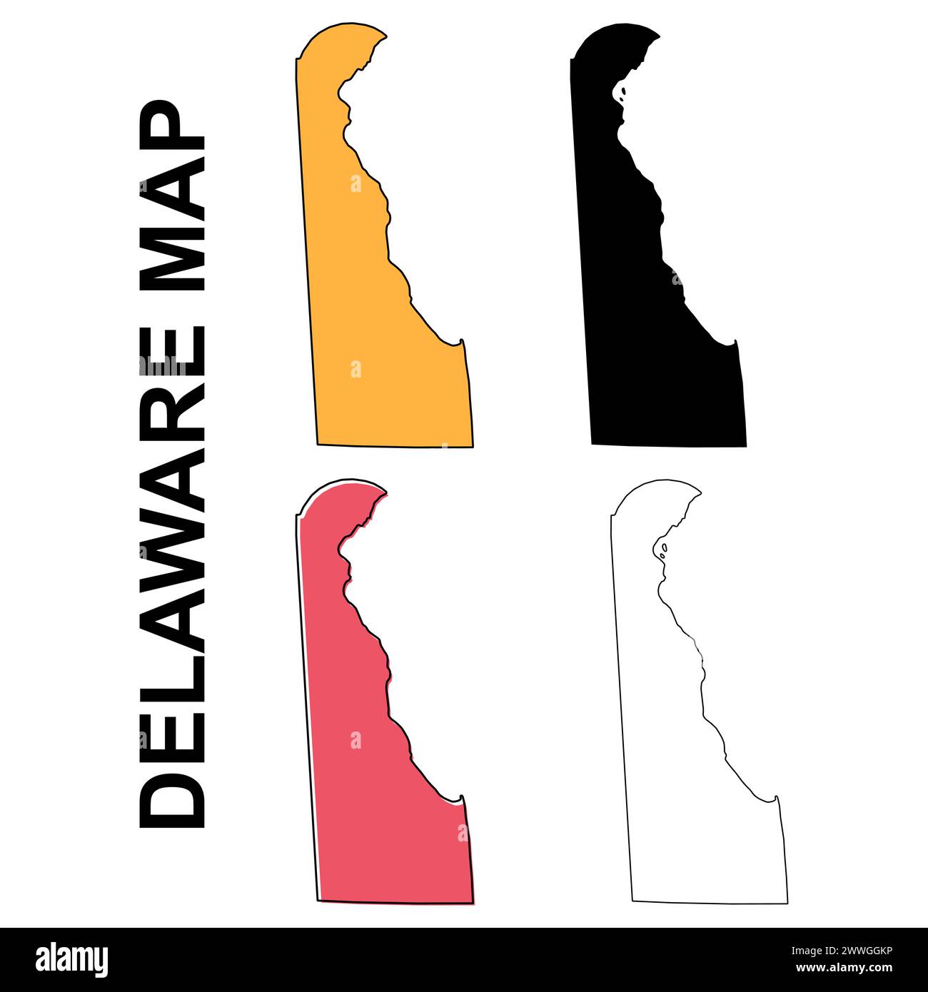 Set della mappa del Delaware, stati uniti d'america. Icona Flat Concept illustrazione vettoriale . Illustrazione Vettoriale