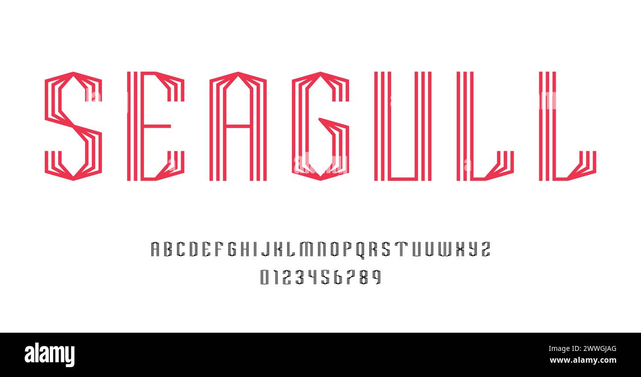 Set di font alfabeti lettere e numeri astratti moderno design con linee illustrazione vettoriale Illustrazione Vettoriale