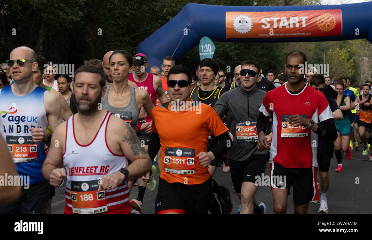 Brentwood, Regno Unito. 24 marzo 2024. Brentwood Essex 24 marzo 2024 Brentwood Half Marathon, Brentwood Essex crediti: Ian Davidson/Alamy Live News Foto Stock