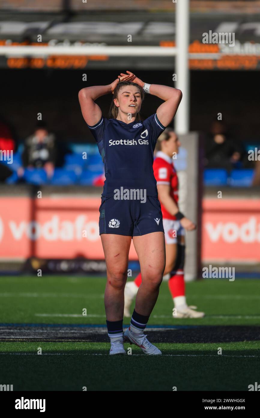 Cardiff, Galles. 23 marzo 2024. Helen Nelson durante la partita di rugby femminile delle sei Nazioni, Galles contro Scozia al Cardiff Park Arms Stadium di Cardiff, Galles. Crediti: Sam Hardwick/Alamy Live News. Foto Stock