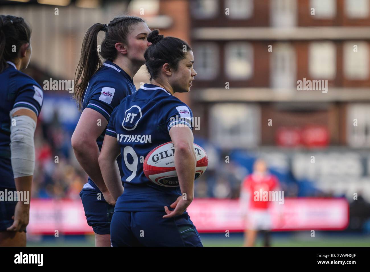 Cardiff, Galles. 23 marzo 2024. Caity Mattinson durante la partita di rugby delle sei Nazioni femminili, Galles contro Scozia al Cardiff Park Arms Stadium di Cardiff, Galles. Crediti: Sam Hardwick/Alamy Live News. Foto Stock