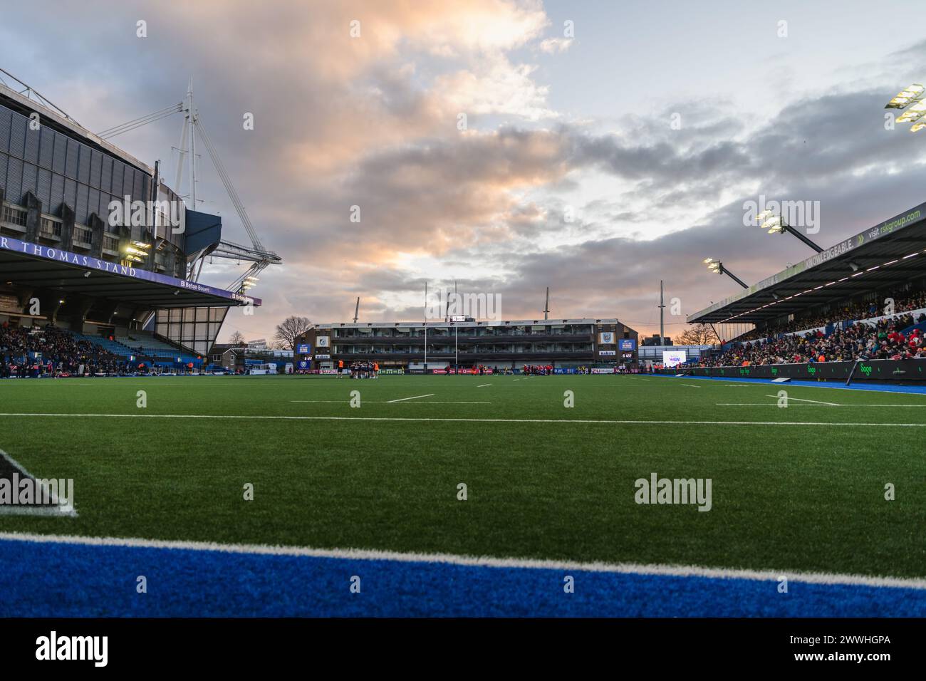 Cardiff, Galles. 23 marzo 2024. Vista dello stadio durante la partita di rugby delle sei Nazioni femminili, Galles contro Scozia al Cardiff Park Arms Stadium di Cardiff, Galles. Crediti: Sam Hardwick/Alamy Live News. Foto Stock