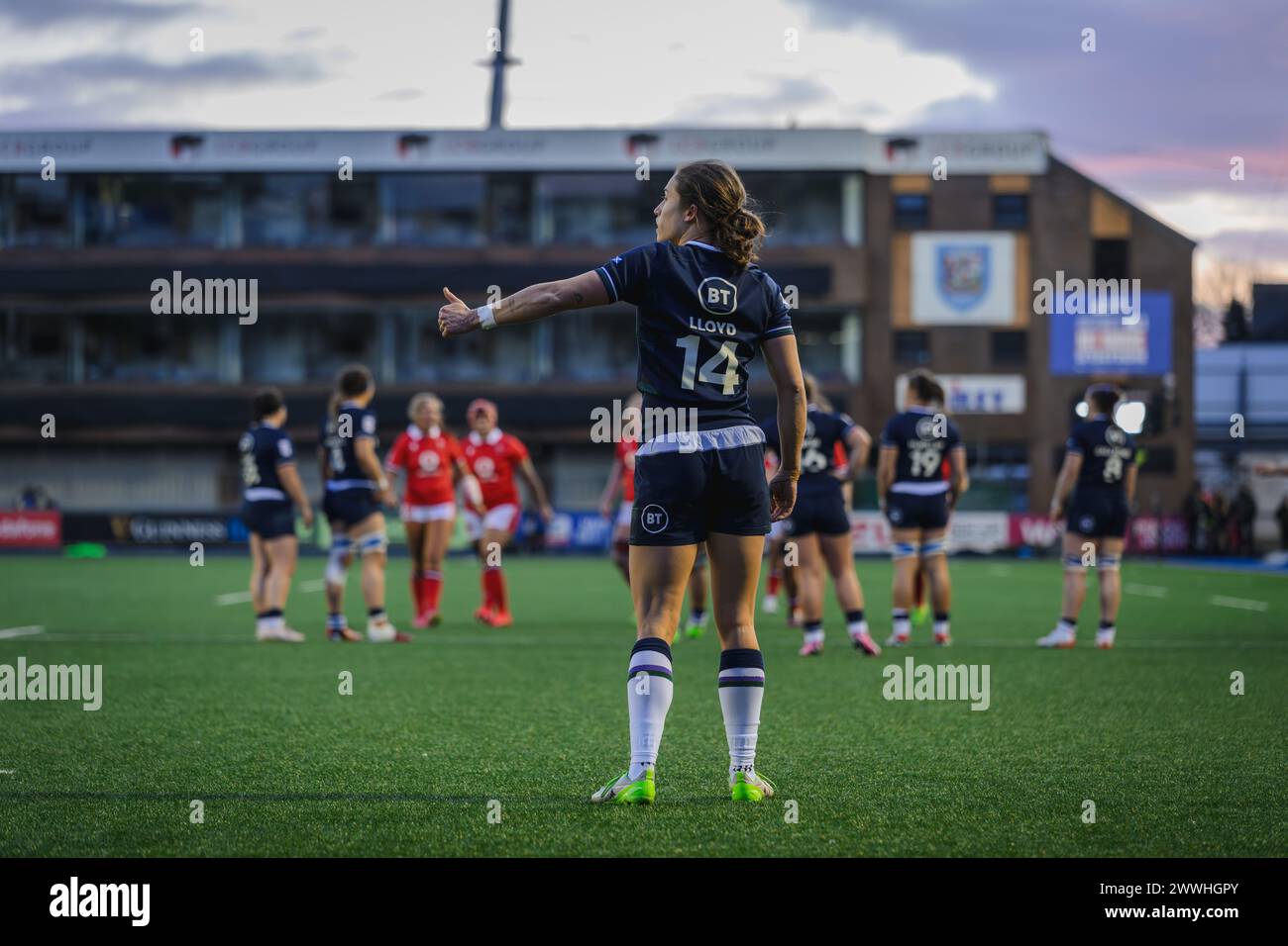 Cardiff, Galles. 23 marzo 2024. Rhona Lloyd durante la partita di rugby delle sei Nazioni femminili, Galles contro Scozia al Cardiff Park Arms Stadium di Cardiff, Galles. Crediti: Sam Hardwick/Alamy Live News. Foto Stock