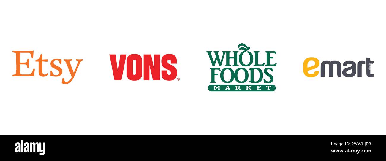Emart, Whole Foods Market, Etsy, Vons. Collezione di logo vettoriali editoriali. Illustrazione Vettoriale