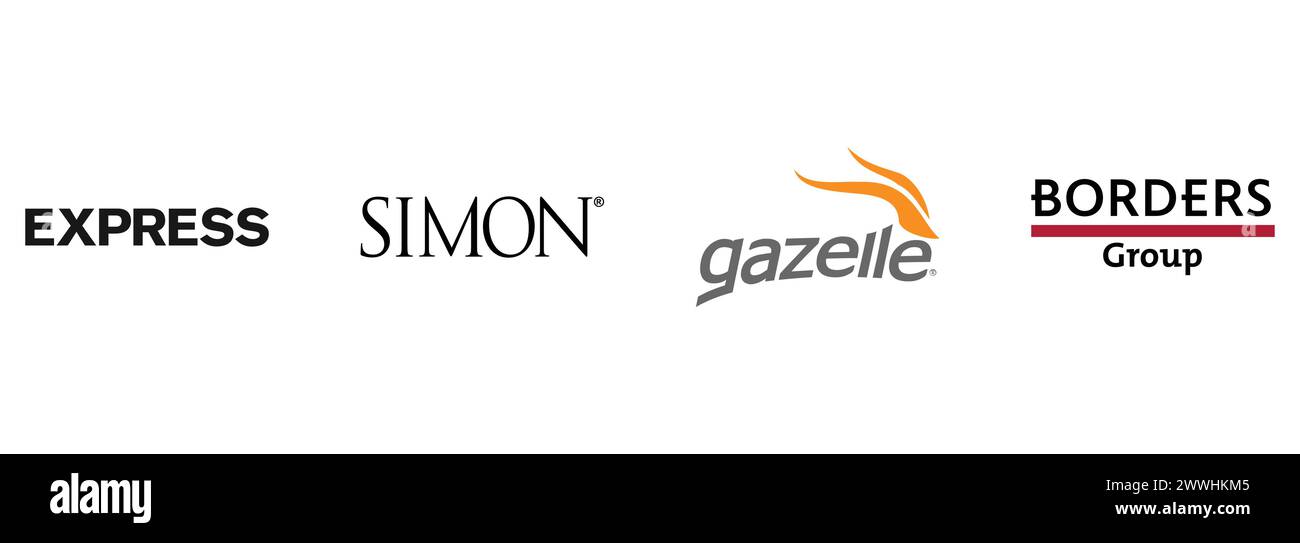 Simon Property, Gazelle, Borders, Express. Collezione di logo vettoriali editoriali. Illustrazione Vettoriale