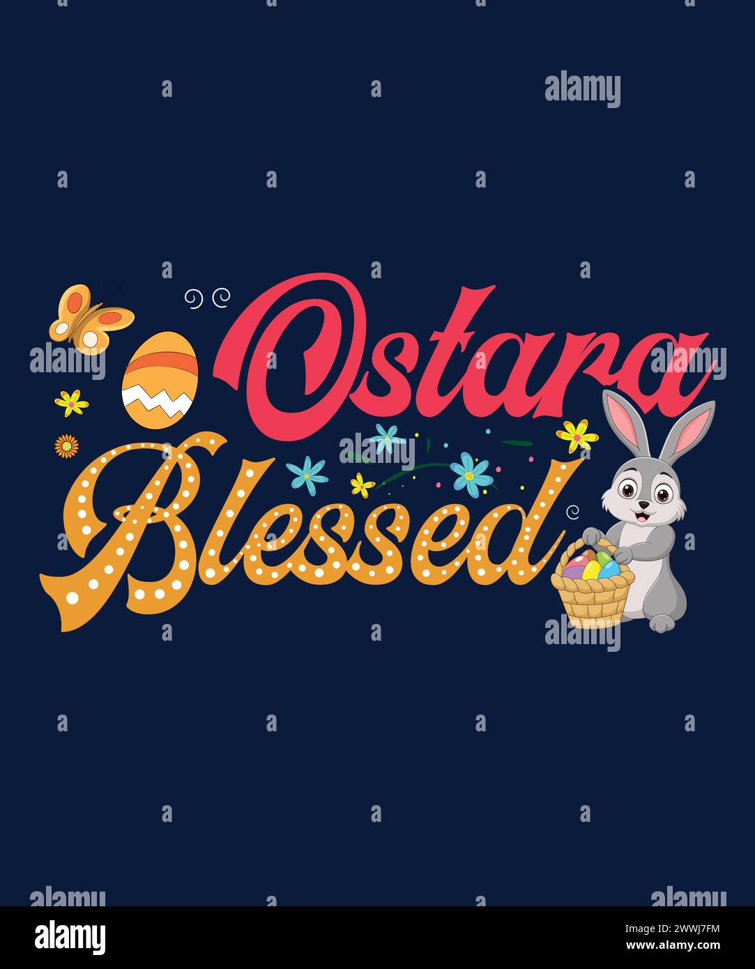 Celebra lo spirito di Ostara con benedizioni di rinnovamento e speranza. T shirt Ostara Blessed. Illustrazione Vettoriale