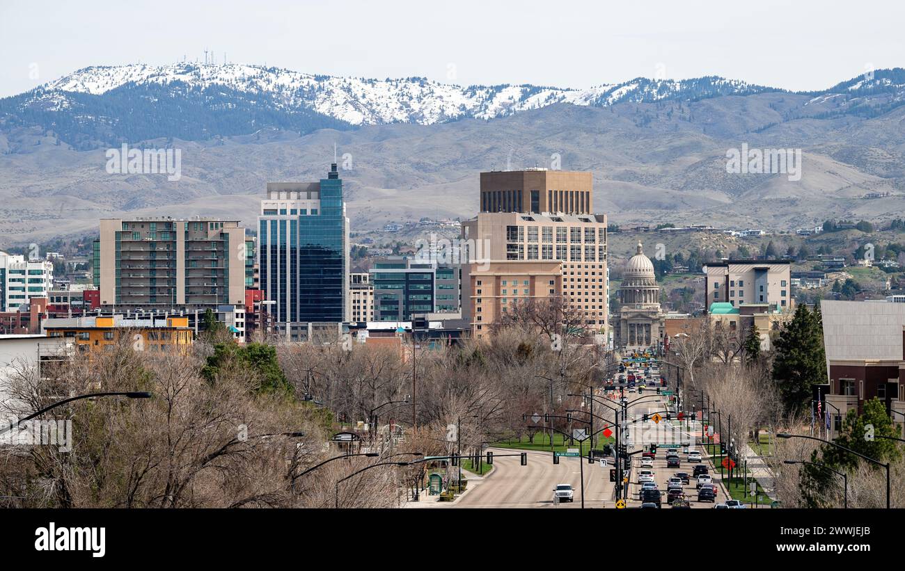 Vista iconica di Boise Idaho e dell'edificio della capitale Foto Stock