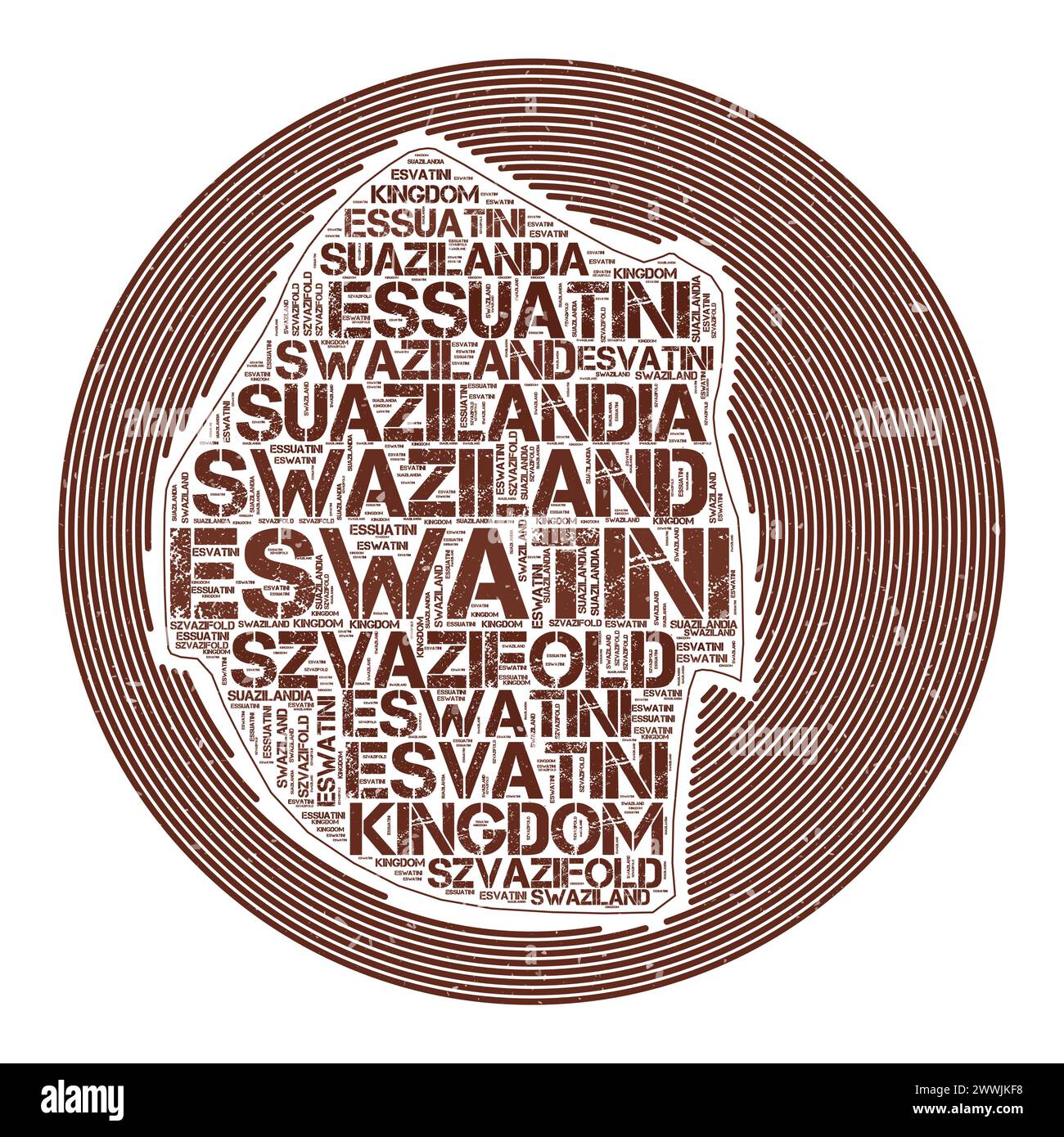 Immagine vettoriale Eswatini. Design del logo rotondo del paese. Poster Eswatini con archi circolari e nuvola di parole. Interessante illustrazione vettoriale. Illustrazione Vettoriale