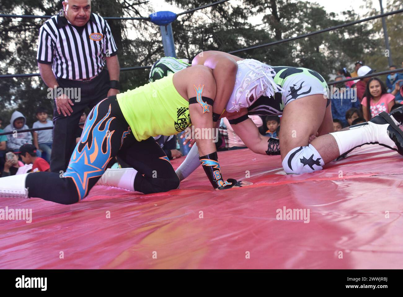 Lucha Libre a San Pedro Yancuitlalpan, Puebla, Messico. Un piccolo pueblo ha ospitato questo evento. Foto Stock