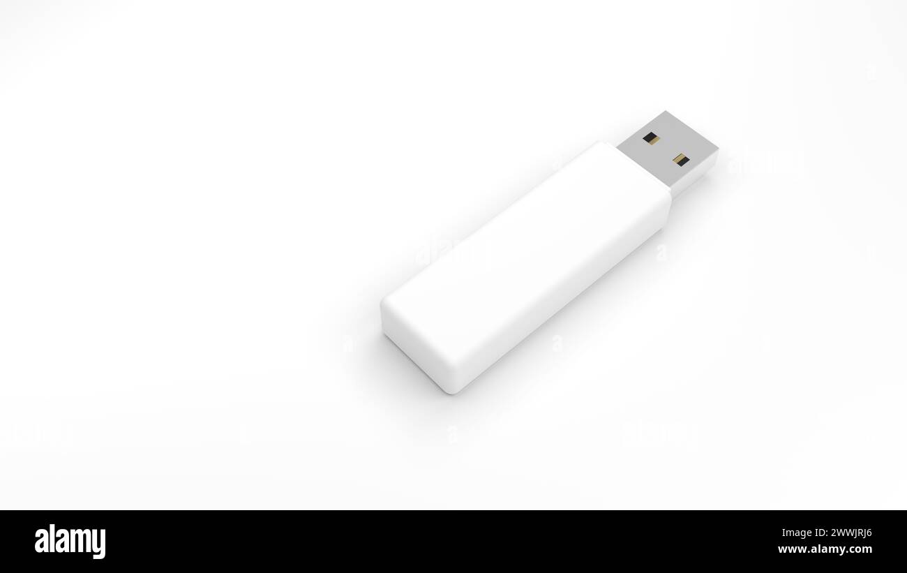 Pendrive. Isolato su sfondo bianco. Unità flash USB. Dispositivo di memorizzazione dati. Unità penna. illustrazione 3d. Foto Stock