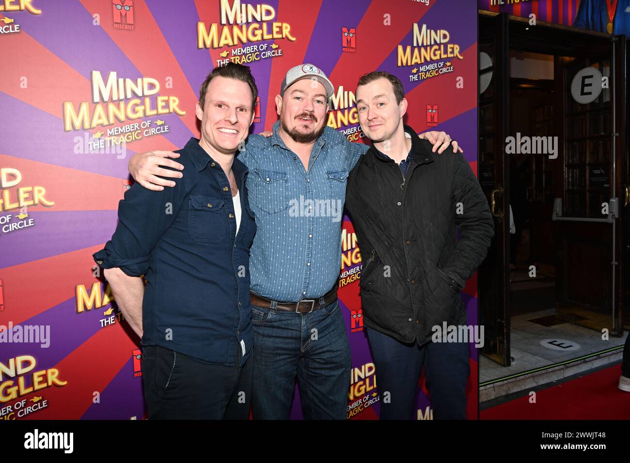 Londra, Regno Unito. 24 marzo 2024. David Howe, Rob Falconer e Greg Tannahill partecipano A Una performance di gala di Mind Mangler: Member of the Tragic Circle all'Apollo Theatre, Londra, Regno Unito. Credito: Vedi li/Picture Capital/Alamy Live News Foto Stock