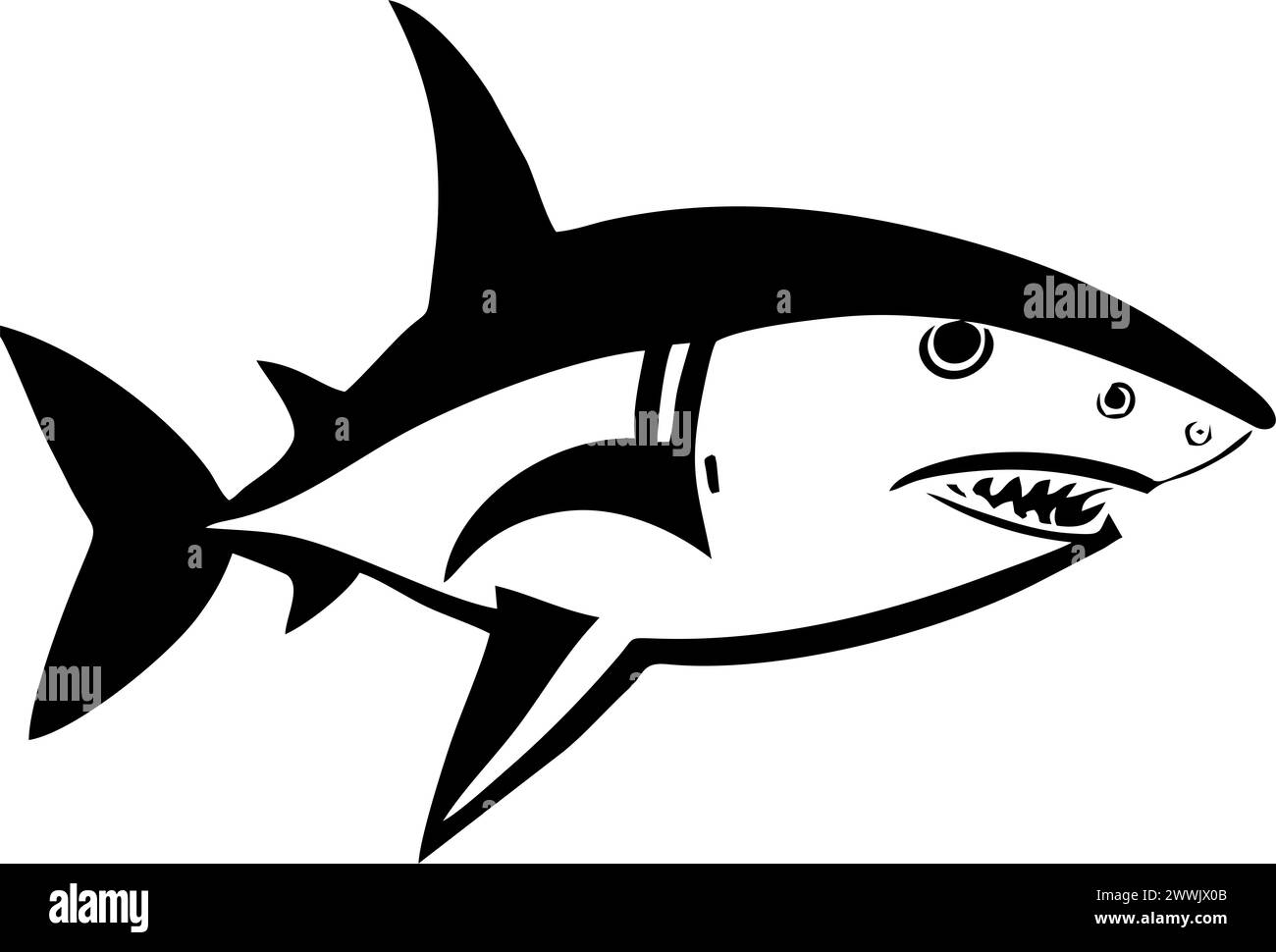 semplice disegno grafico nero silhouette pesce, logo, tatuaggio Foto Stock