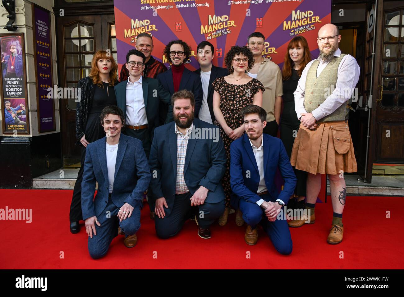 Londra, Regno Unito. 24 marzo 2024. Henry Lewis e Jonathan Sayer assistono all'A Gala Performance of Mind Mangler: Member of the Tragic Circle all'Apollo Theatre, Londra, Regno Unito. Credito: Vedi li/Picture Capital/Alamy Live News Foto Stock