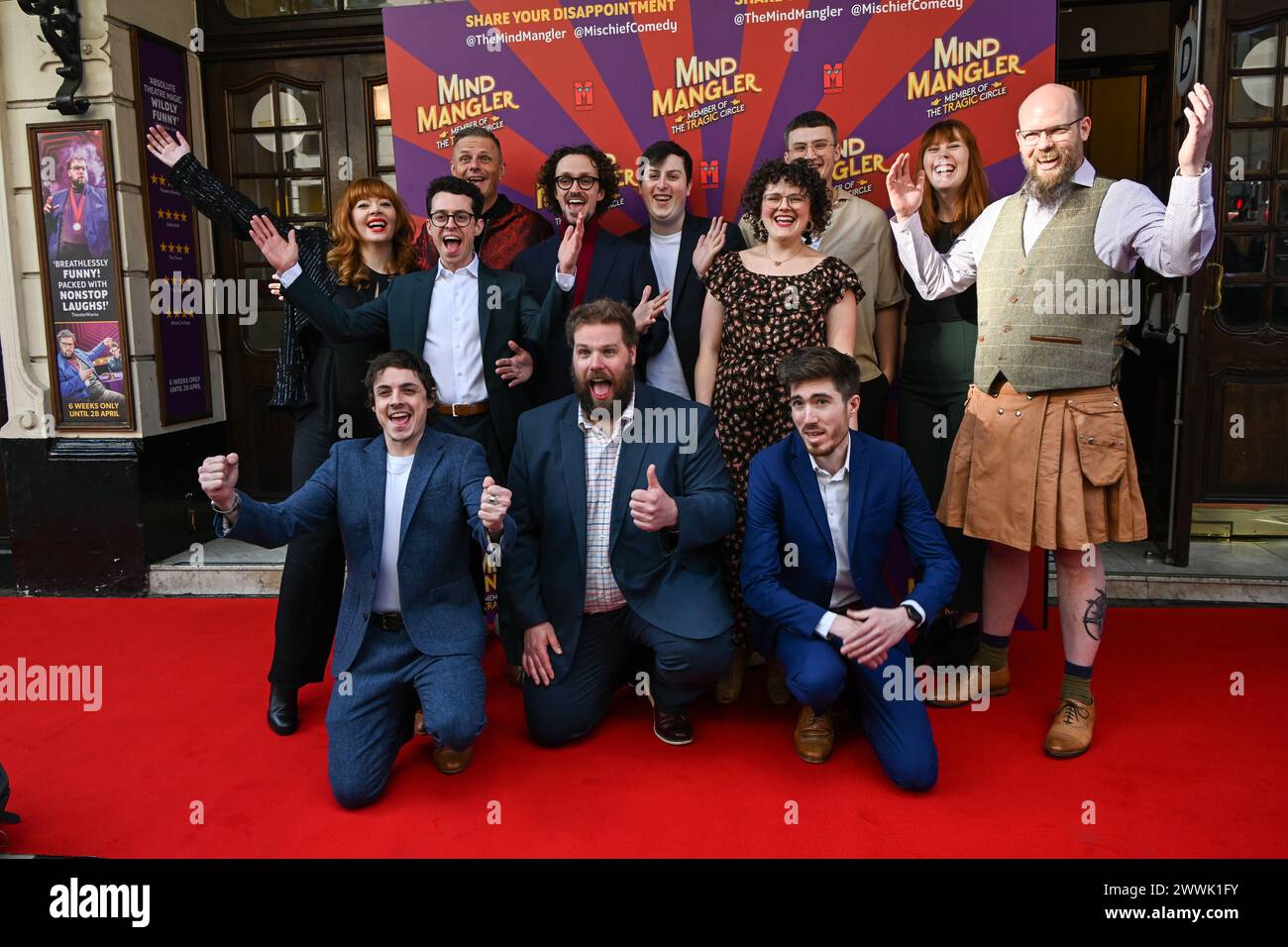 Londra, Regno Unito. 24 marzo 2024. Henry Lewis e Jonathan Sayer assistono all'A Gala Performance of Mind Mangler: Member of the Tragic Circle all'Apollo Theatre, Londra, Regno Unito. Credito: Vedi li/Picture Capital/Alamy Live News Foto Stock