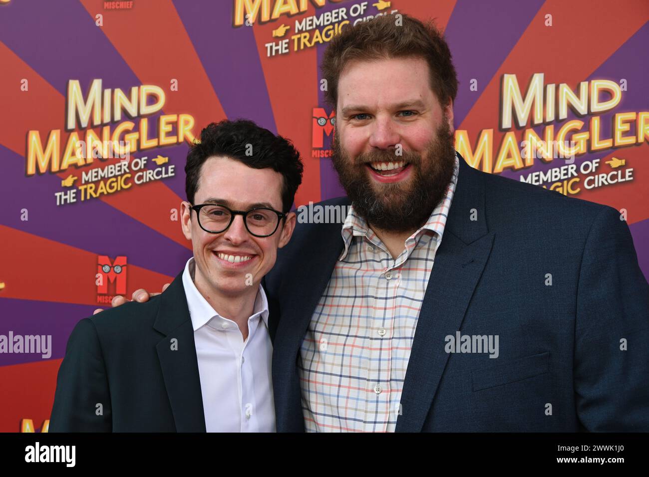 Londra, Regno Unito. 24 marzo 2024. Henry Lewis e Jonathan Sayer assistono all'A Gala Performance of Mind Mangler: Member of the Tragic Circle all'Apollo Theatre, Londra, Regno Unito. Credito: Vedi li/Picture Capital/Alamy Live News Foto Stock
