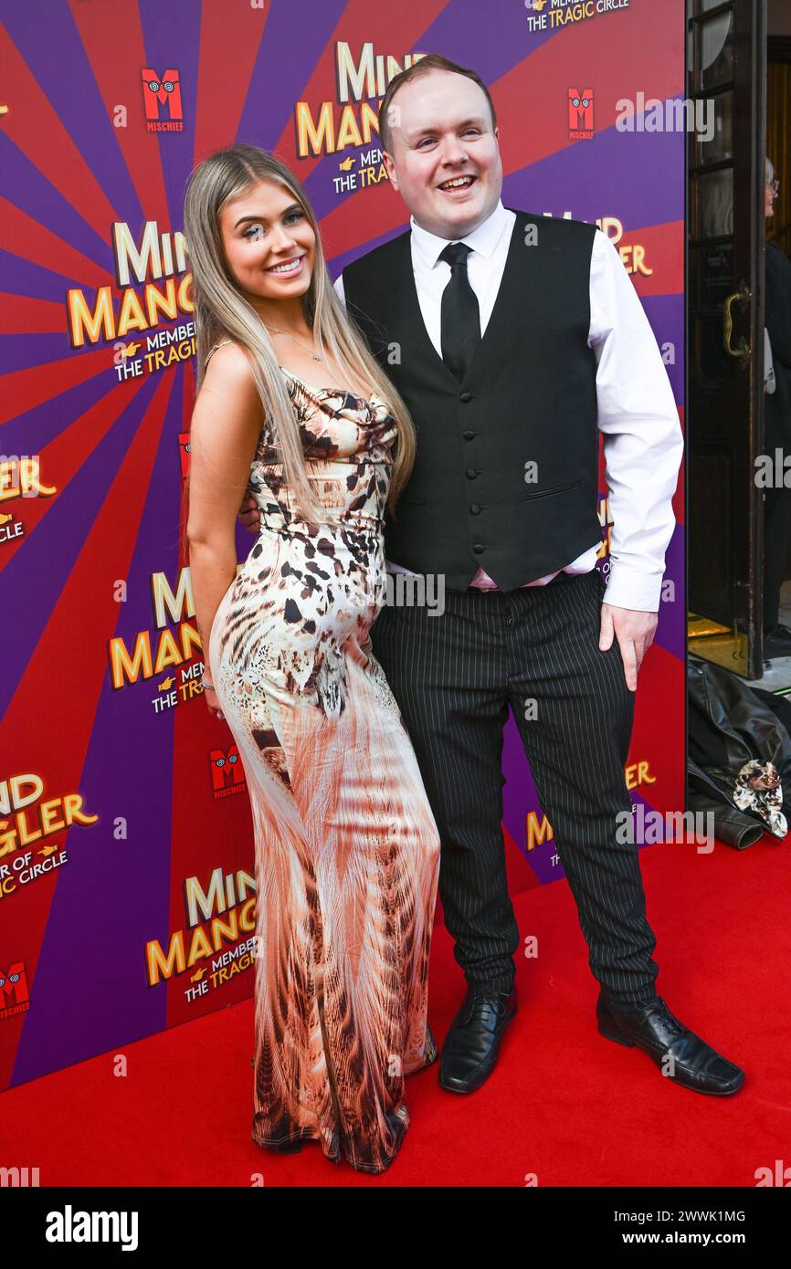 Londra, Regno Unito. 24 marzo 2024. Fratello e sorella mia o'Bree e Perry o'Bree partecipano all'esibizione di gala di Mind Mangler: Member of the Tragic Circle all'Apollo Theatre, Londra, Regno Unito. Credito: Vedi li/Picture Capital/Alamy Live News Foto Stock